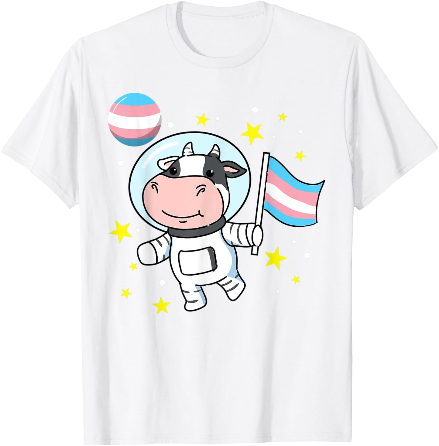 Cow Astronaut Trans Pride T-Shirt - T-Shirt | White