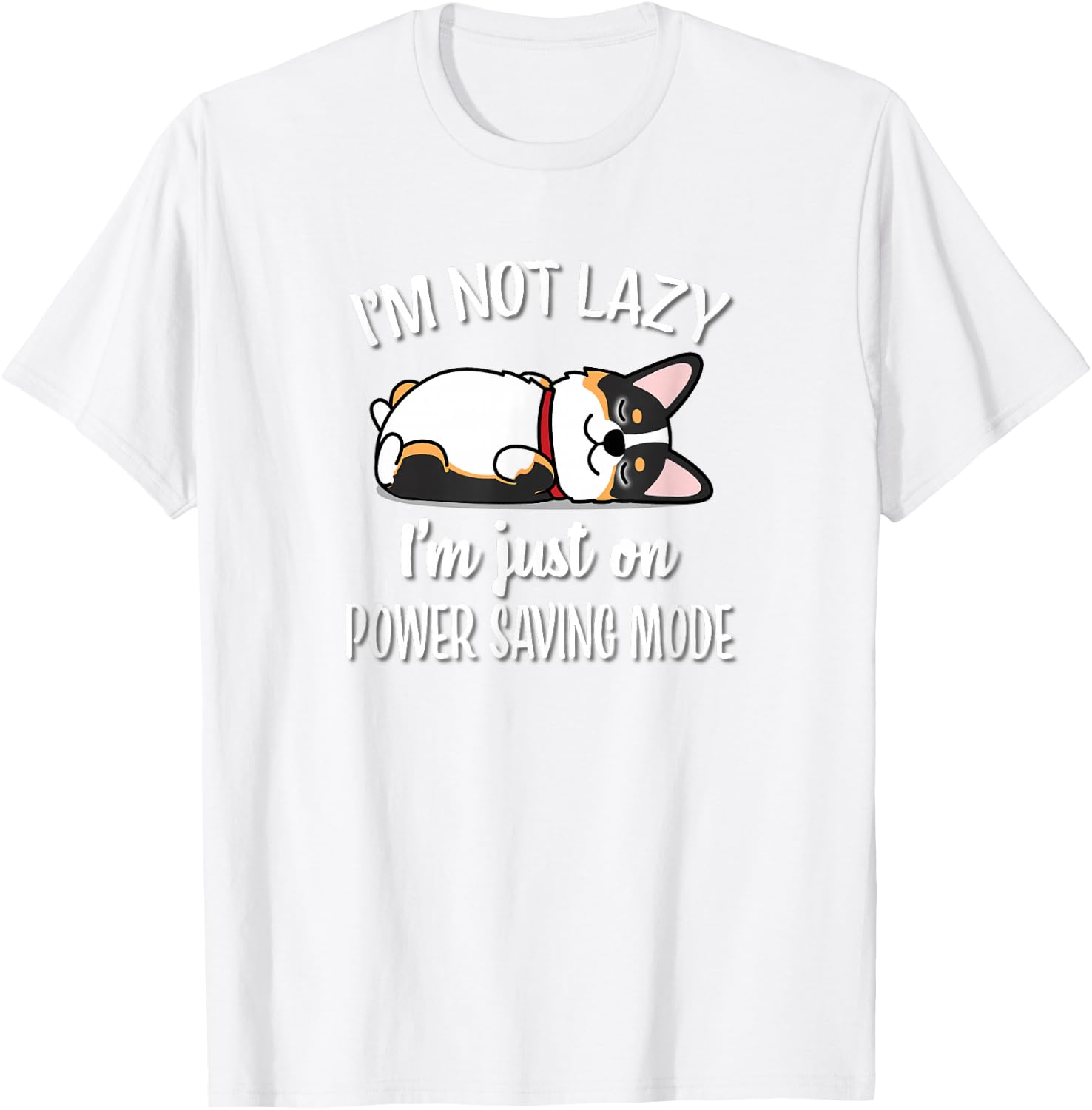 Funny Kawaii Lazy Nap Power Saving Mode Tricolor Corgi Lover T-Shirt - T-Shirt | White