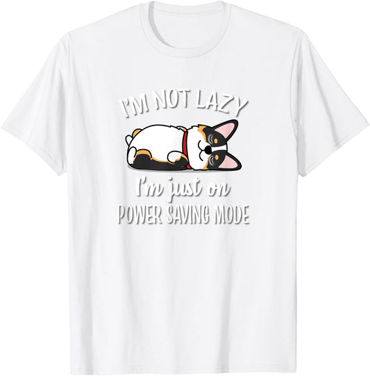 Funny Kawaii Lazy Nap Power Saving Mode Tricolor Corgi Lover T-Shirt - T-Shirt | White