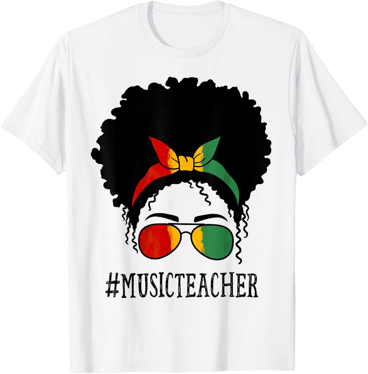 Music Teacher African Women Messy Bun Black History Month T-Shirt - T-Shirt | White