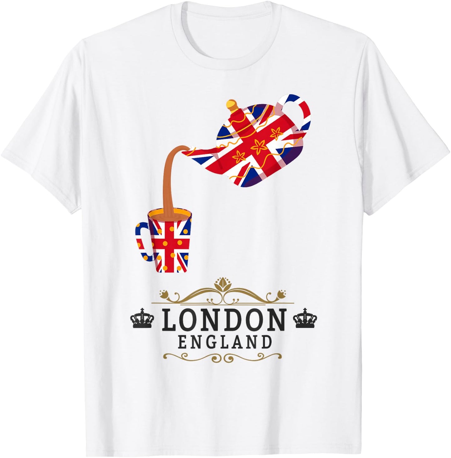 London Idea For Kids With Union Jack UK Flag & Tea Pot T-Shirt - T-Shirt | White