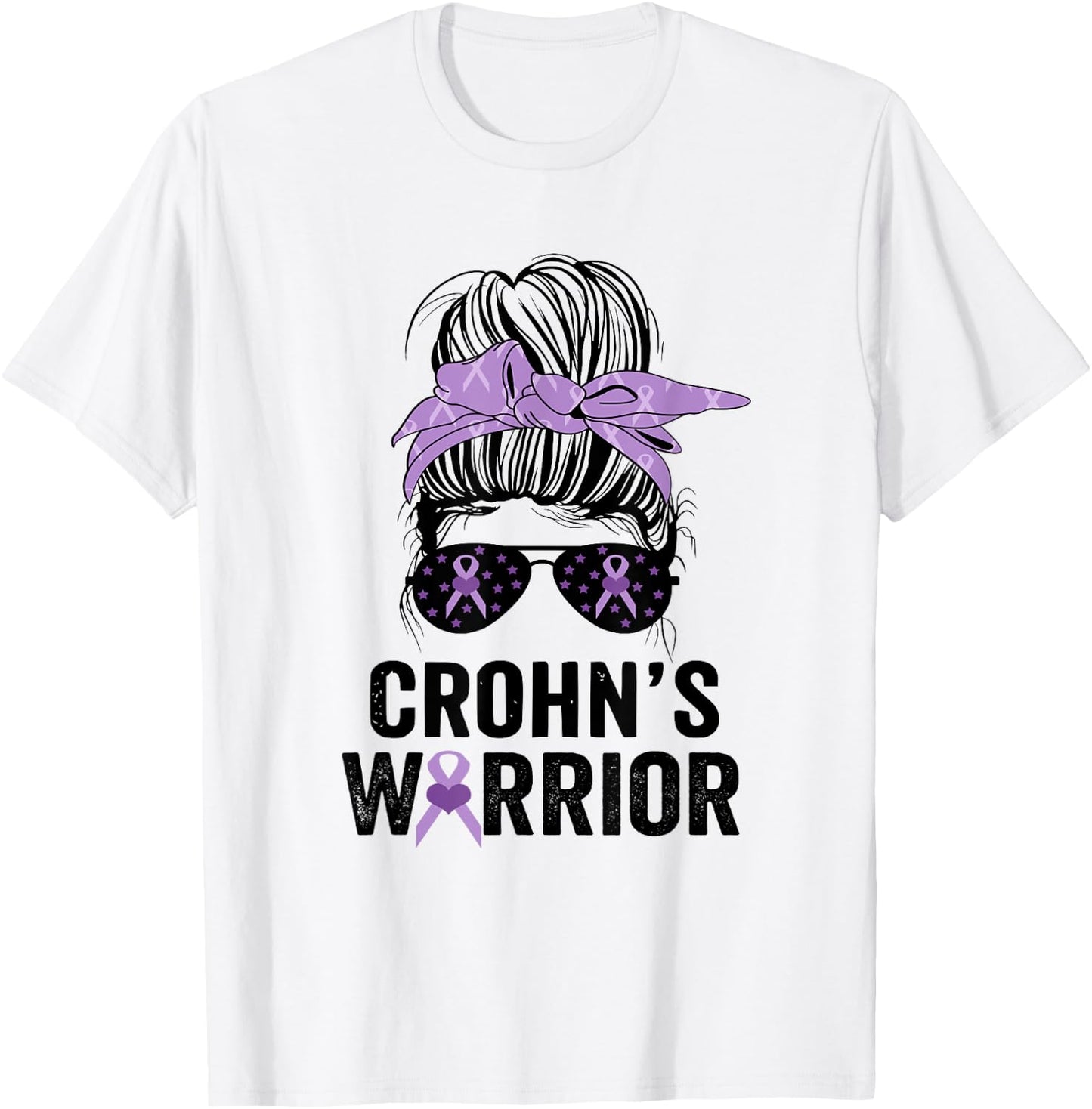 Crohn's Awareness Month Crohn's Warrior Purple Ribbon T-Shirt - T-Shirt | White