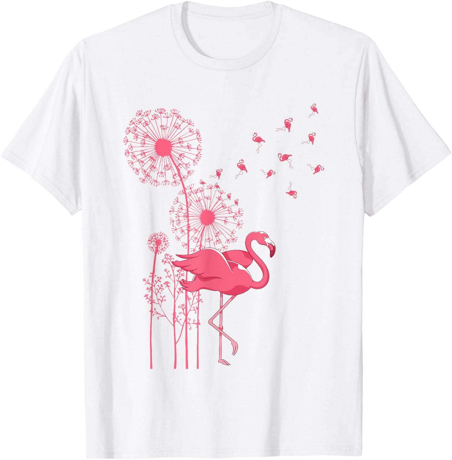 Dandelion Tropical Animal Exotic Bird Wildlife Pink Flamingo T-Shirt - T-Shirt | White