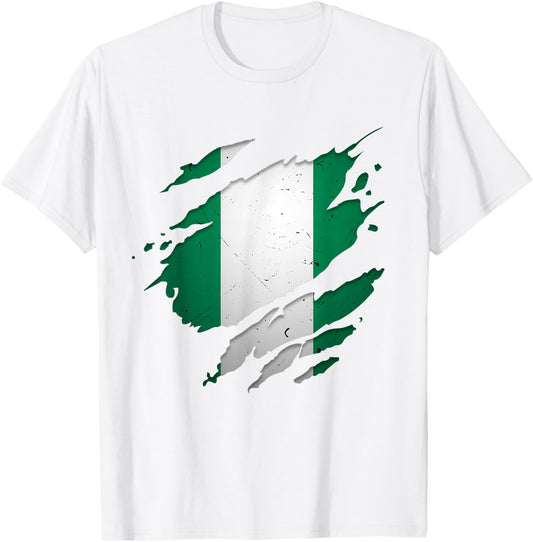 Ripped Effect Nigeria Flag Map Patriotic Nigerian T-Shirt - T-Shirt | White