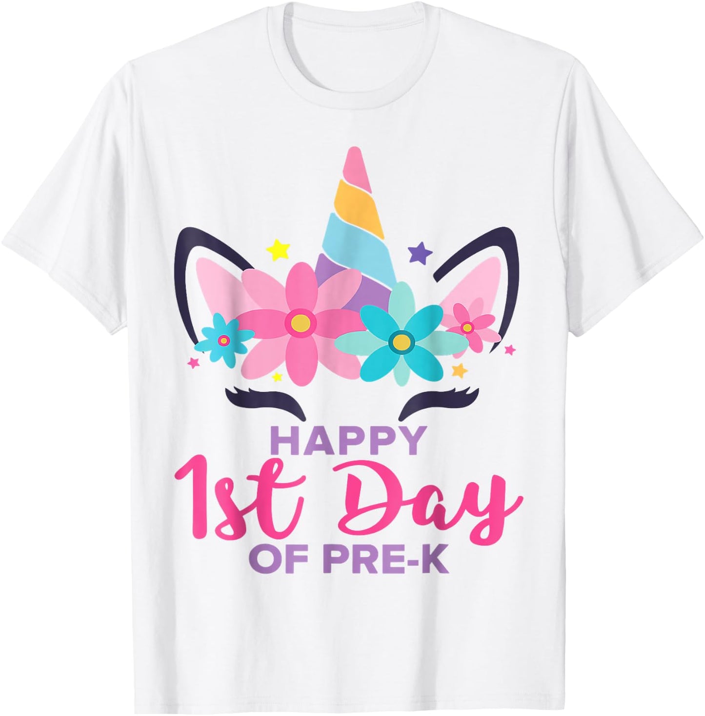 Pre K Unicorn Girl Happy 1st Day Of Pre-K Back To School T-Shirt - T-Shirt | White