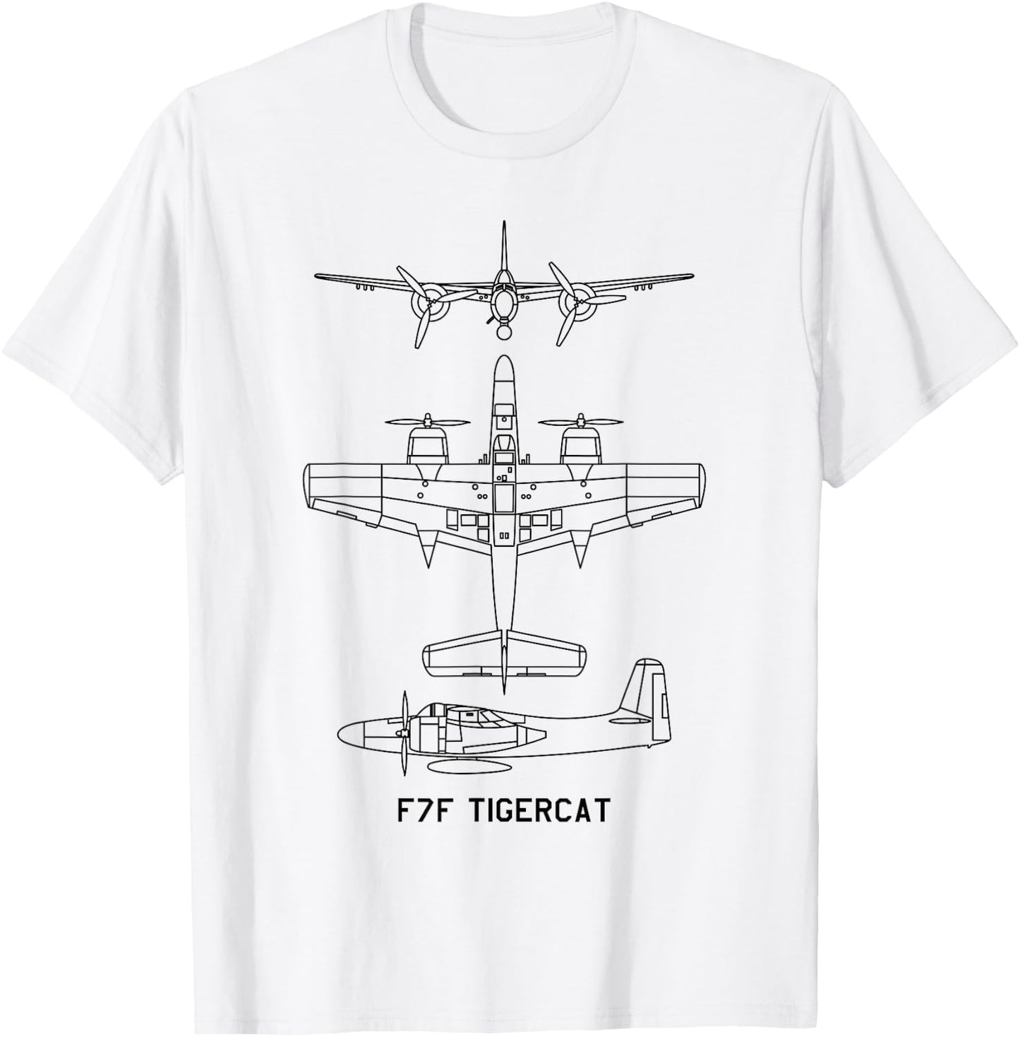 F7F Tigercat American WW2 Fighter Aircraft Blueprints T-Shirt - T-Shirt | White