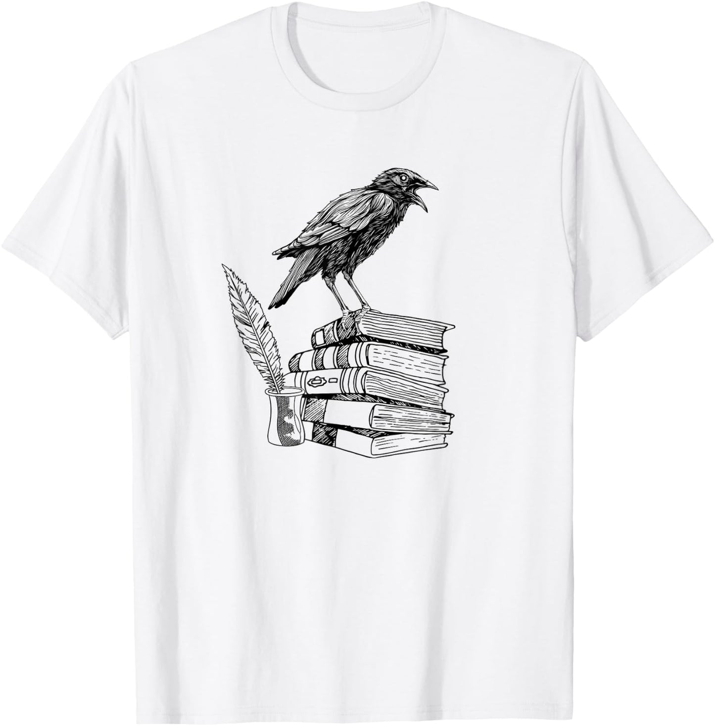 Dark Academia Aesthetic Raven Crow On Old Vintage Books T-Shirt - T-Shirt | White