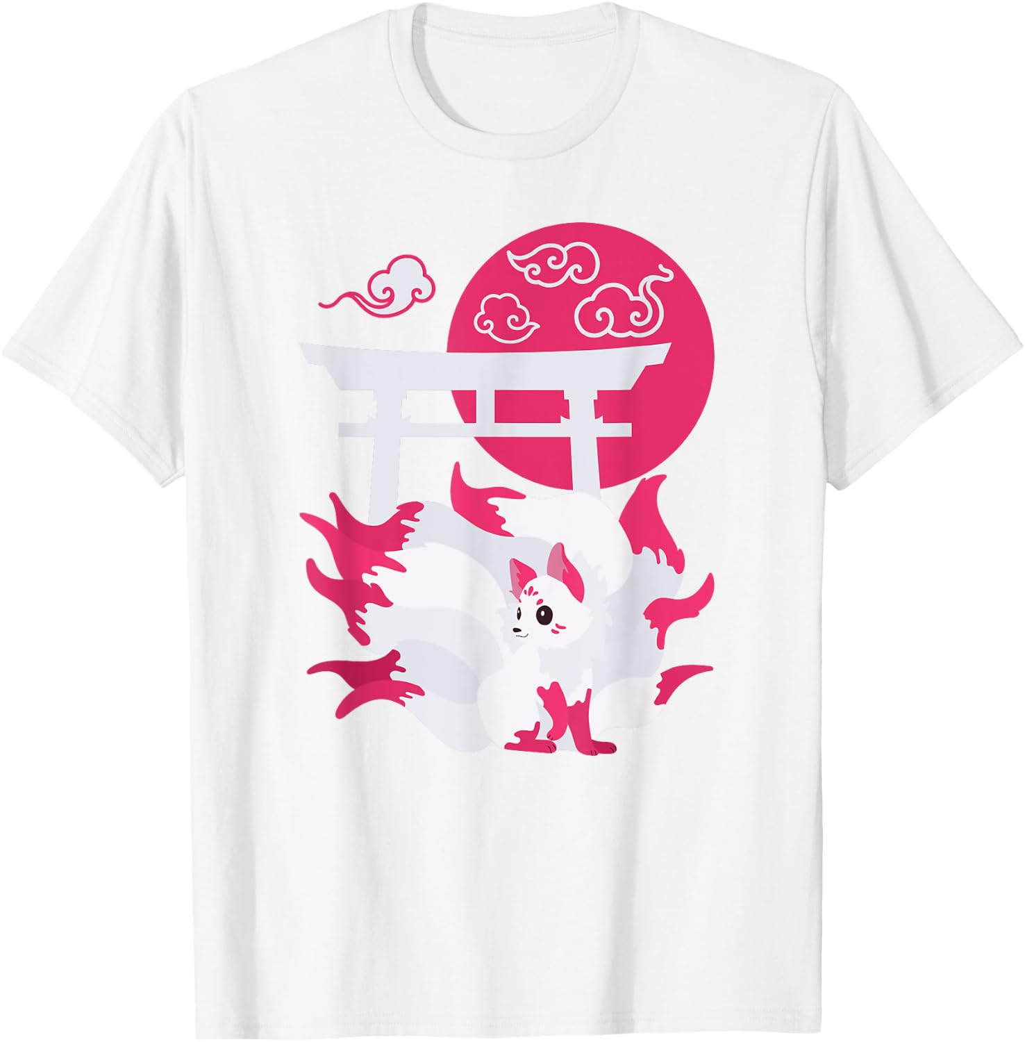 Nine-tailed Fox Kitsune Japanese Anime T-Shirt - T-Shirt | White