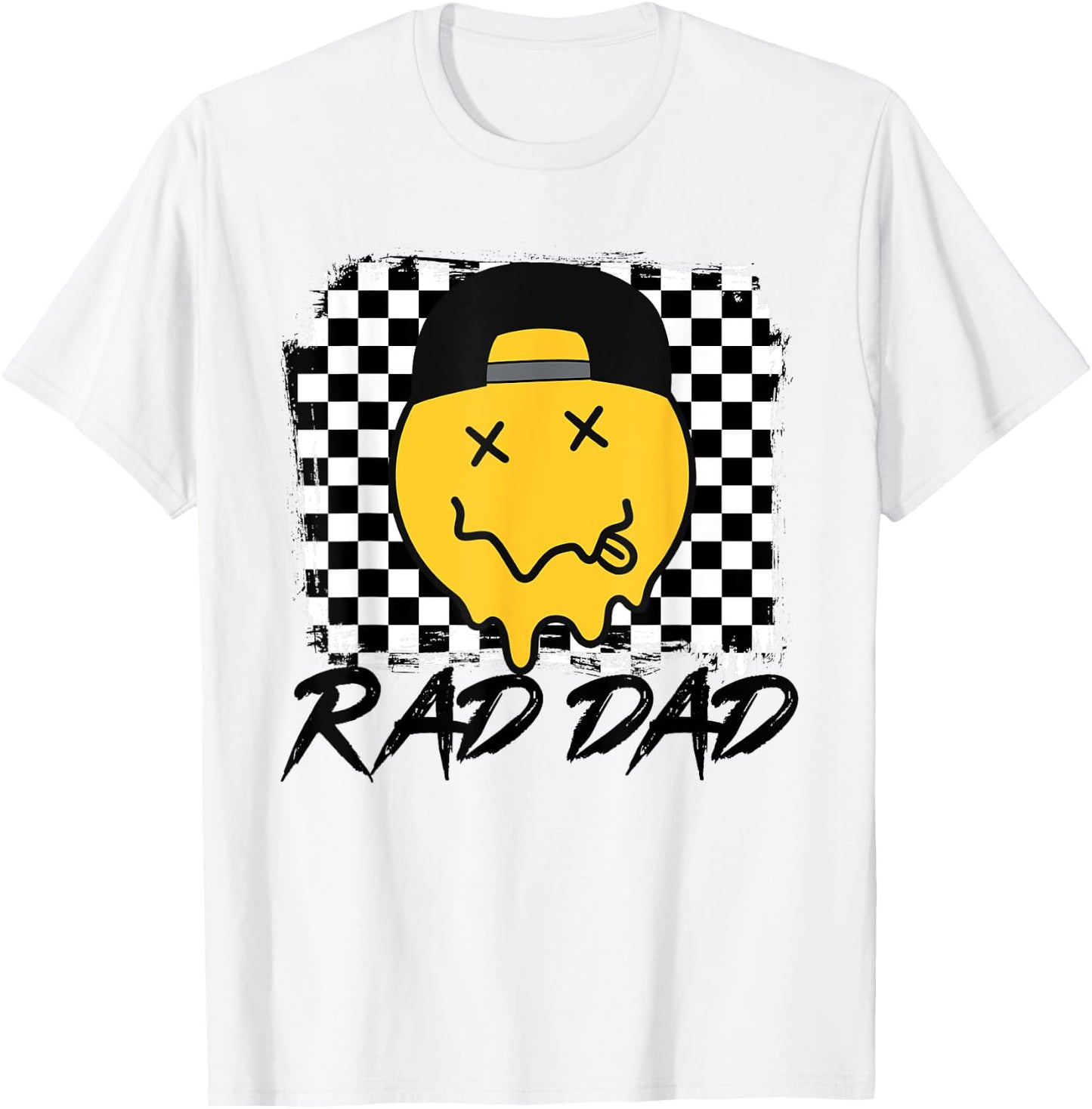 Rad Dad Funny Checkered Father's Day Smile Face T-Shirt - T-Shirt | White