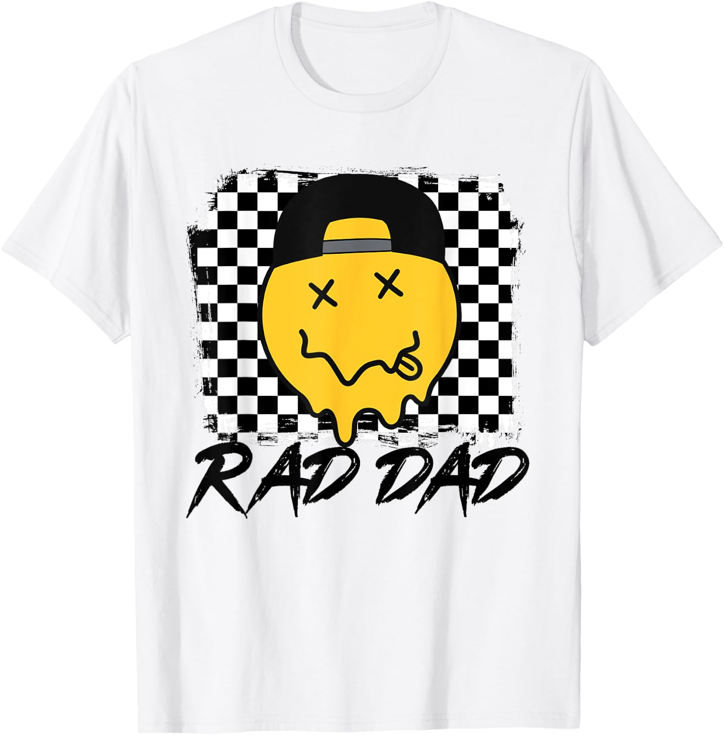 Rad Dad Funny Checkered Father's Day Smile Face T-Shirt - T-Shirt | White