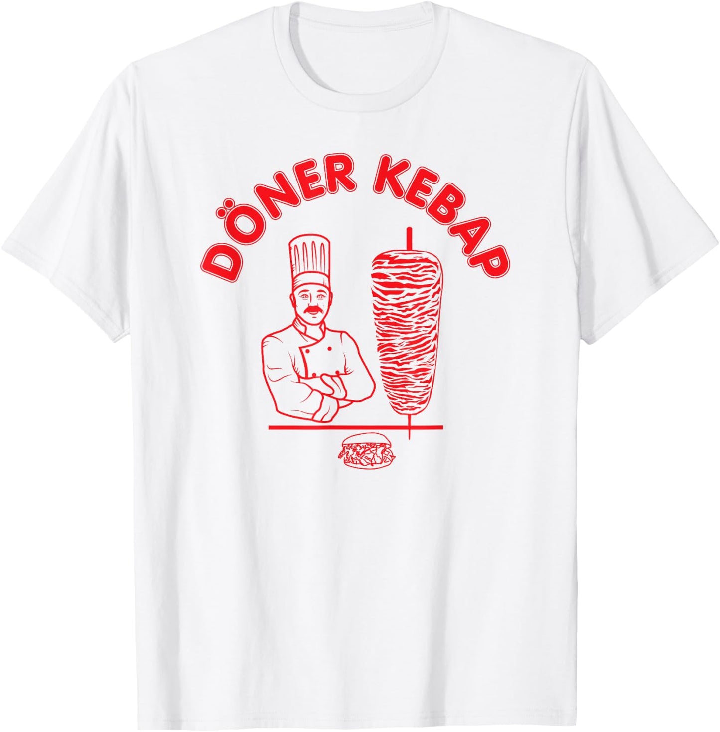 Döner Kebap Shirt, Kebab Cook & Kebab Skewer & Sandwich Logo T-Shirt - T-Shirt | White