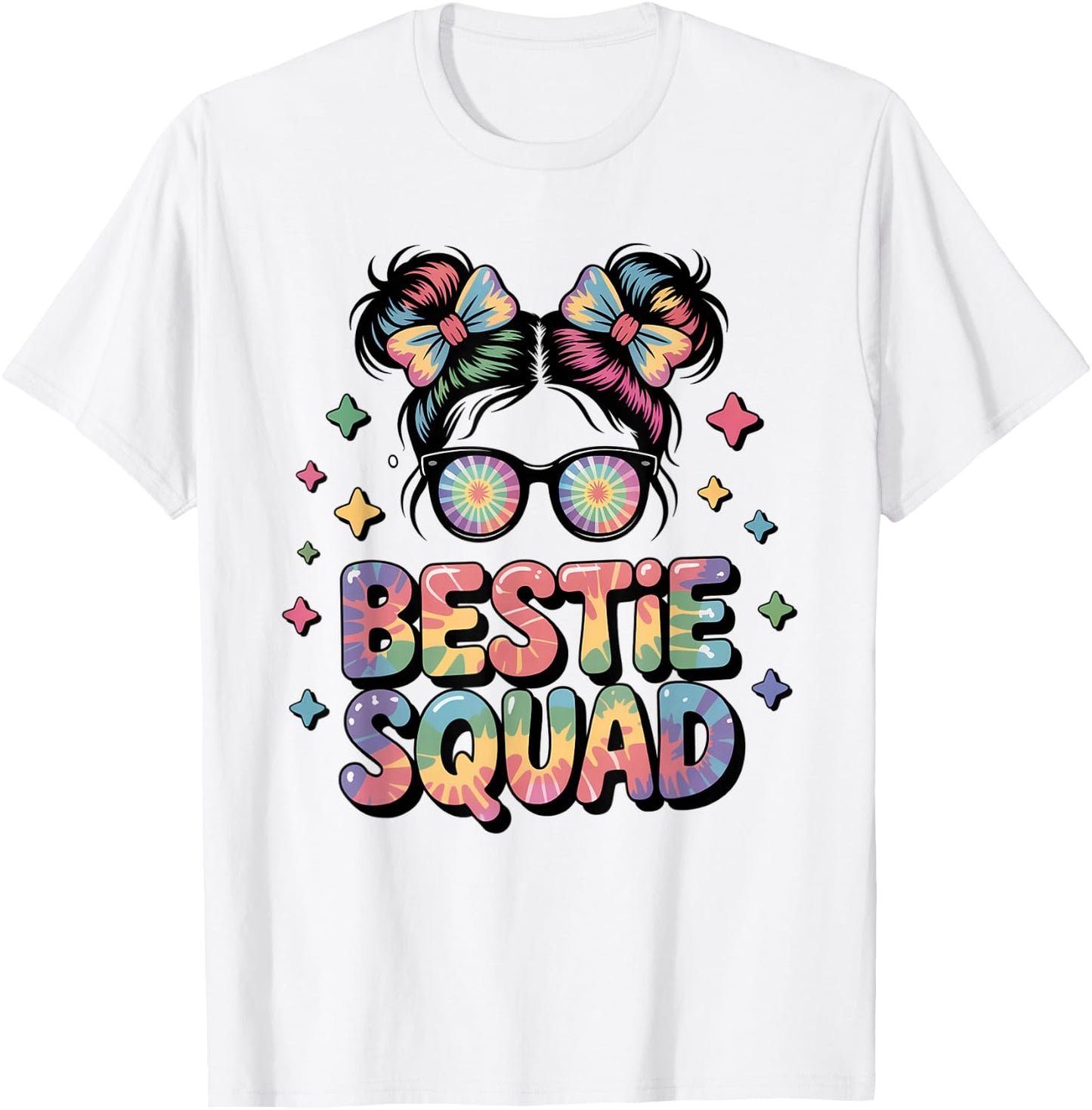 Bestie Squad Messy Bun Tie Dye Best Friends Girls Kids Teens T-Shirt - T-Shirt | White