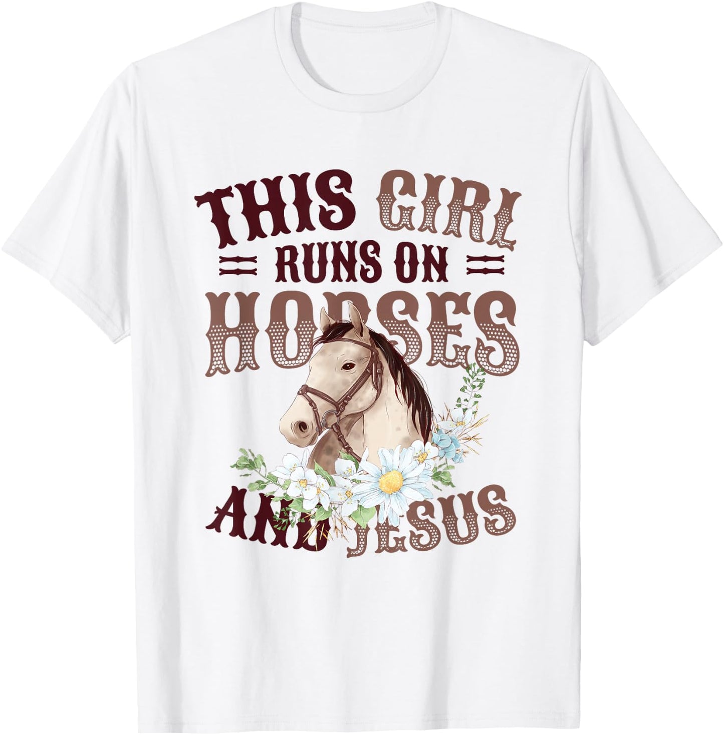 This Girl Runs On Horses And Jesus Girls Horse T-Shirt - T-Shirt | White