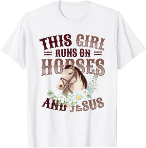 This Girl Runs On Horses And Jesus Girls Horse T-Shirt - T-Shirt | White