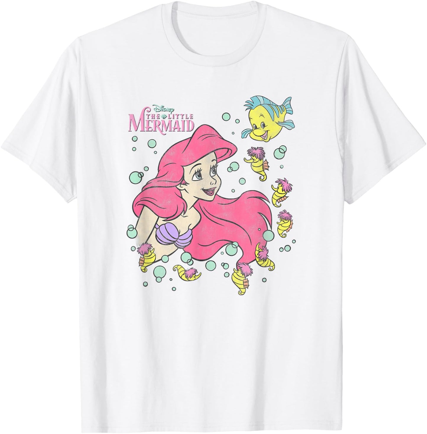 Disney The Little Mermaid Ariel and Flounder Bubble Poster T-Shirt - T-Shirt | White