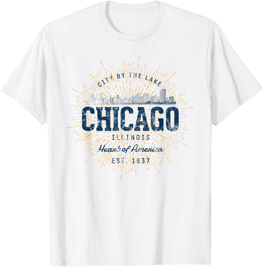 Vintage Retro Style Chicago T-Shirt - T-Shirt | White