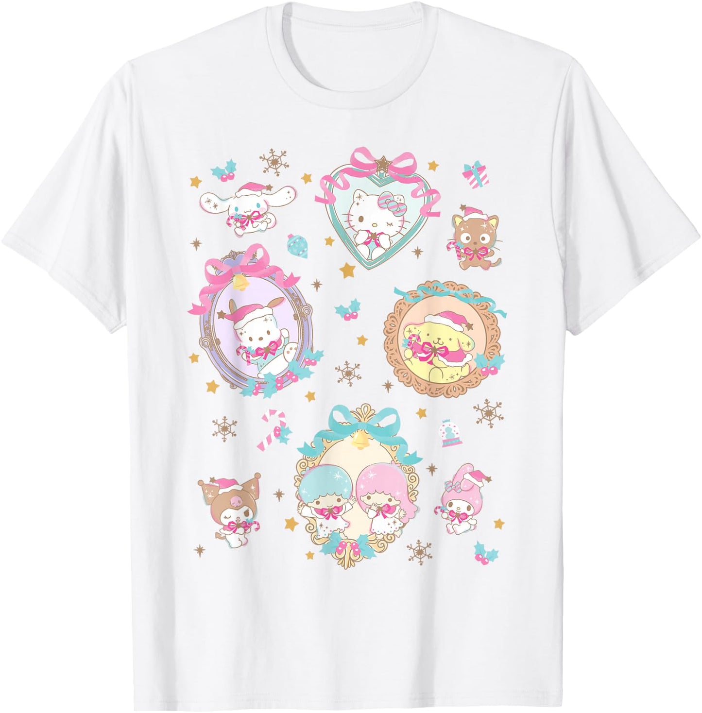 Hello Kitty Christmas Cute Heart Frames Collage My Melody T-Shirt - T-Shirt | White