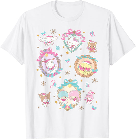 Hello Kitty Christmas Cute Heart Frames Collage My Melody T-Shirt - T-Shirt | White