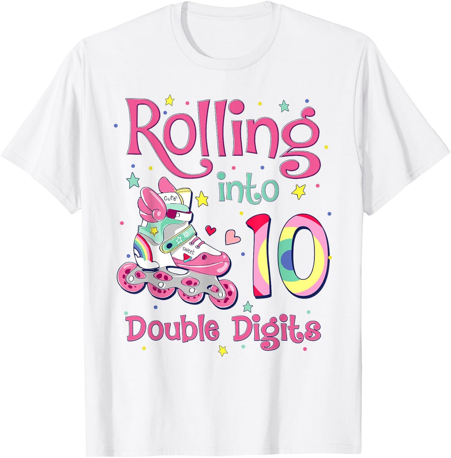 10th Birthday Rolling Into 10 Double Digits Roller Skate T-Shirt - T-Shirt | White