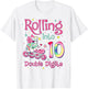 10th Birthday Rolling Into 10 Double Digits Roller Skate T-Shirt - T-Shirt | White