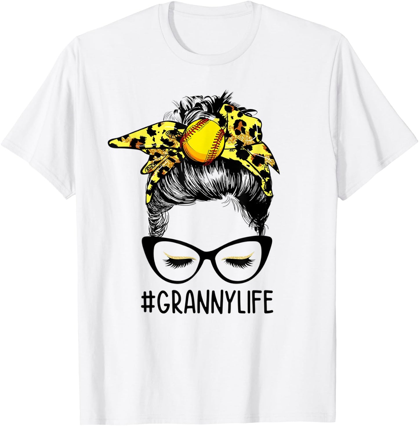 Messy Bun Granny Life Softball Granny Mothers Day T-Shirt - T-Shirt | White