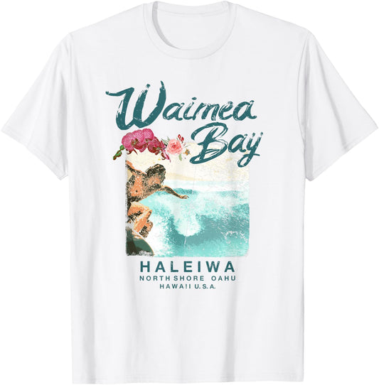 Waimea Bay Hawaii Vintage Hawaiian Surf T-Shirt - T-Shirt | White