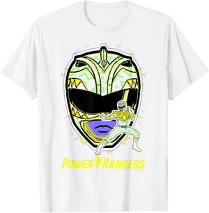 Power Rangers Green Ranger Icon Fill Helmet Silhouette T-Shirt - T-Shirt | White