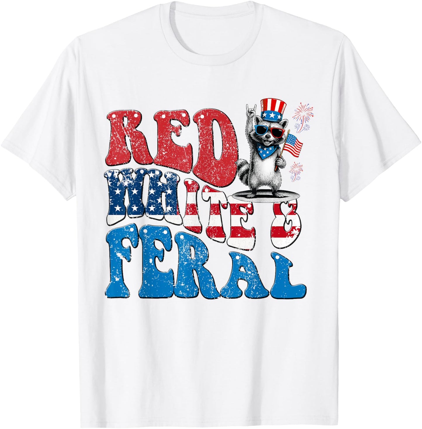 Red White and Feral Funny Raccoon USA 4th Of July Boys Kids T-Shirt - T-Shirt | White