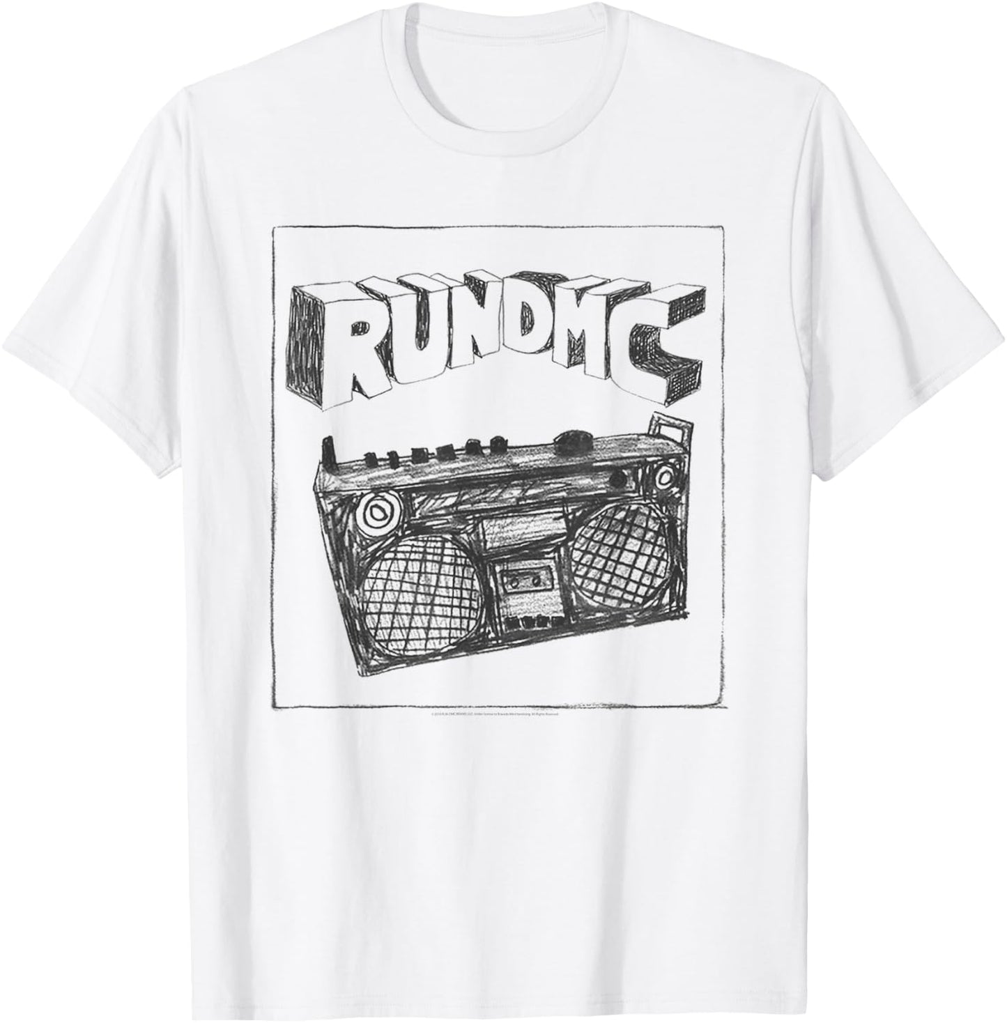 Run DMC Official Boombox Charcoal Sketch T-Shirt - T-Shirt | White