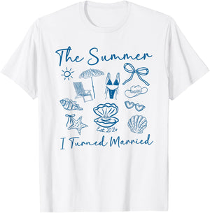 The Summer I Turned Married Shirt Bride to Be Bachelorette T-Shirt - T-Shirt | White