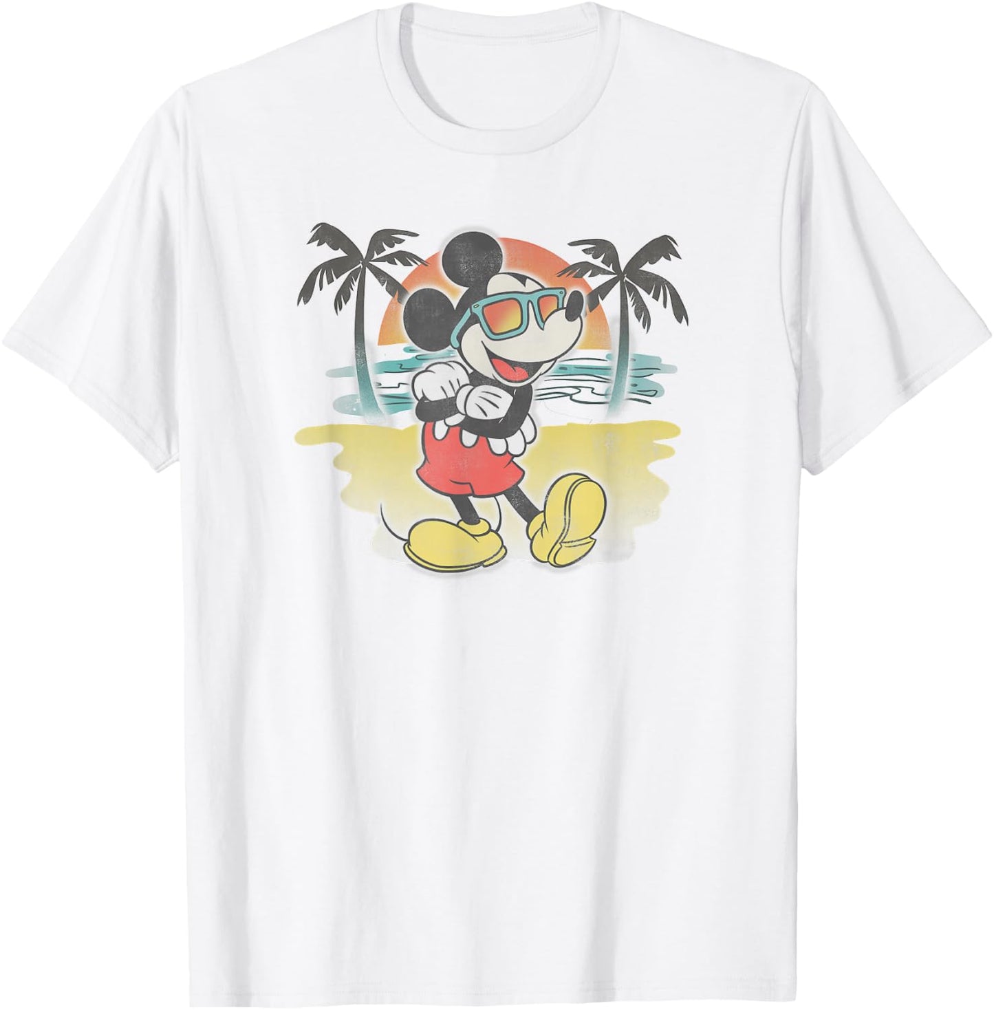 Disney Mickey Classic Mickey Beach Airbrushed Small T-Shirt - T-Shirt | White