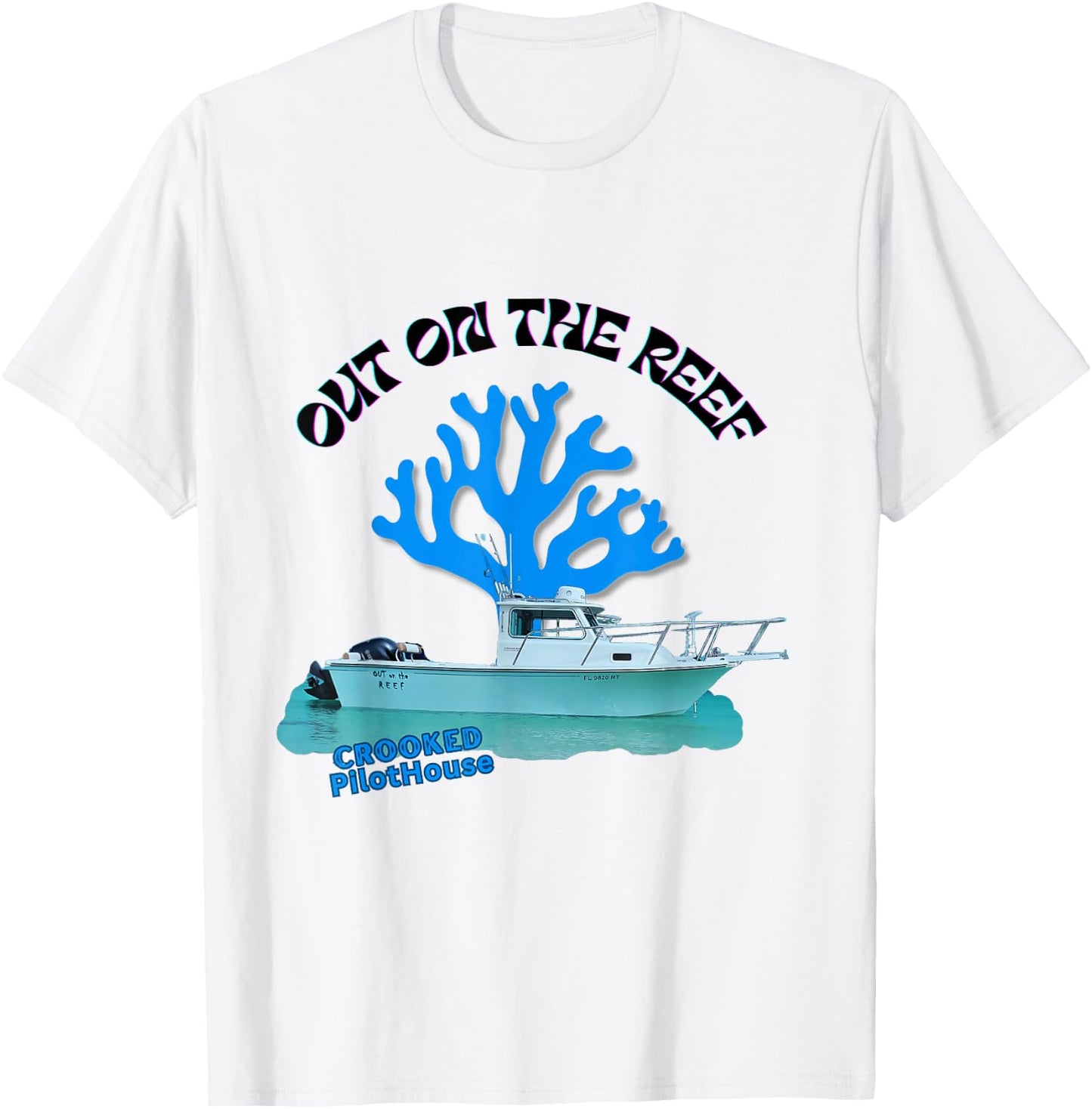 Boat pilot house with blue reef on the background T-Shirt - T-Shirt | White