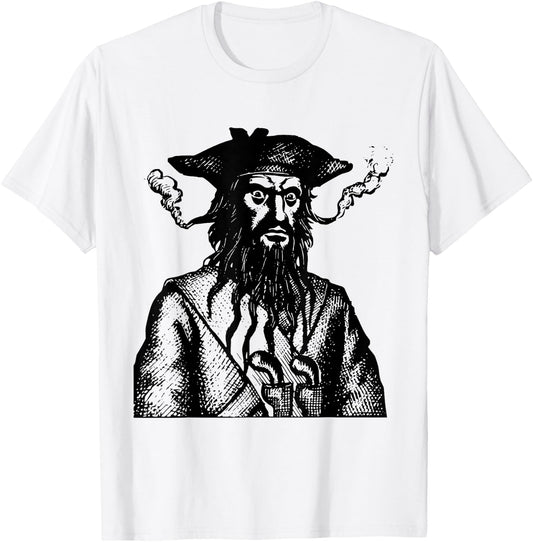 Blackbeard Pirate Captain Buccaneer Edward Teach Scary T-Shirt - T-Shirt | White