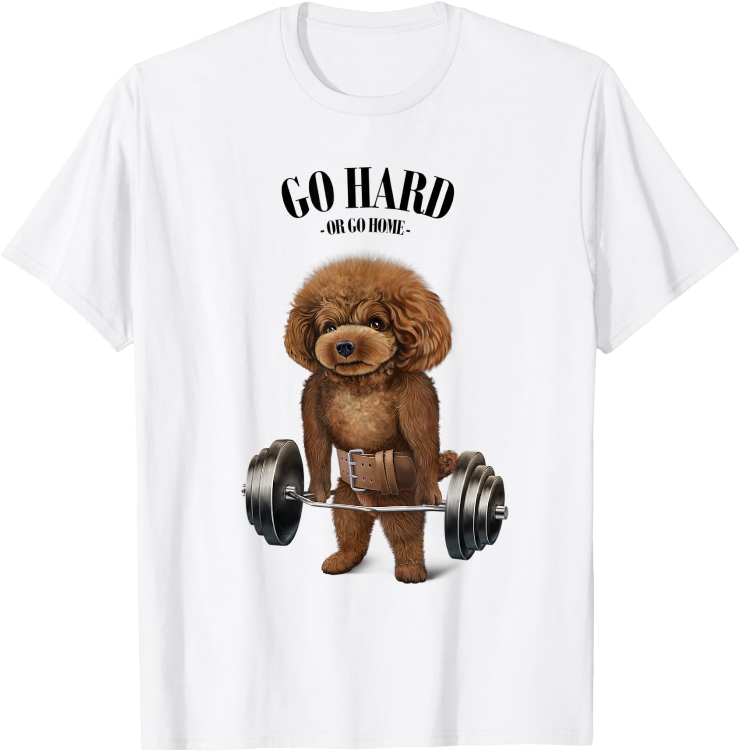 Poodle Dog Muscle Training with Barbell Shrug Bar Fitness Women Kids T-Shirt - T-Shirt | White