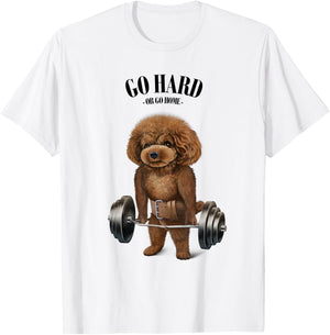 Poodle Dog Muscle Training with Barbell Shrug Bar Fitness Women Kids T-Shirt - T-Shirt | White