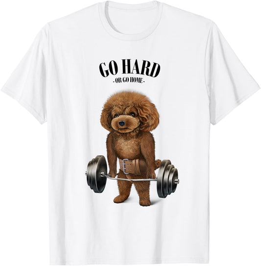 Poodle Dog Muscle Training with Barbell Shrug Bar Fitness Women Kids T-Shirt - T-Shirt | White
