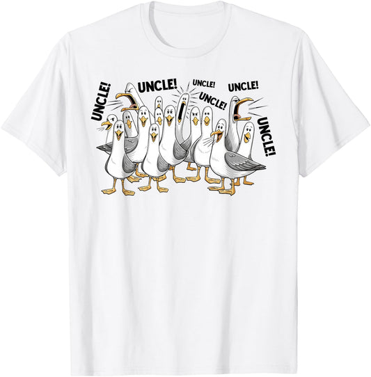 Funny Seagull Uncle Meme Shirt Loud Uncle Calling Ocean Life T-Shirt - T-Shirt | White