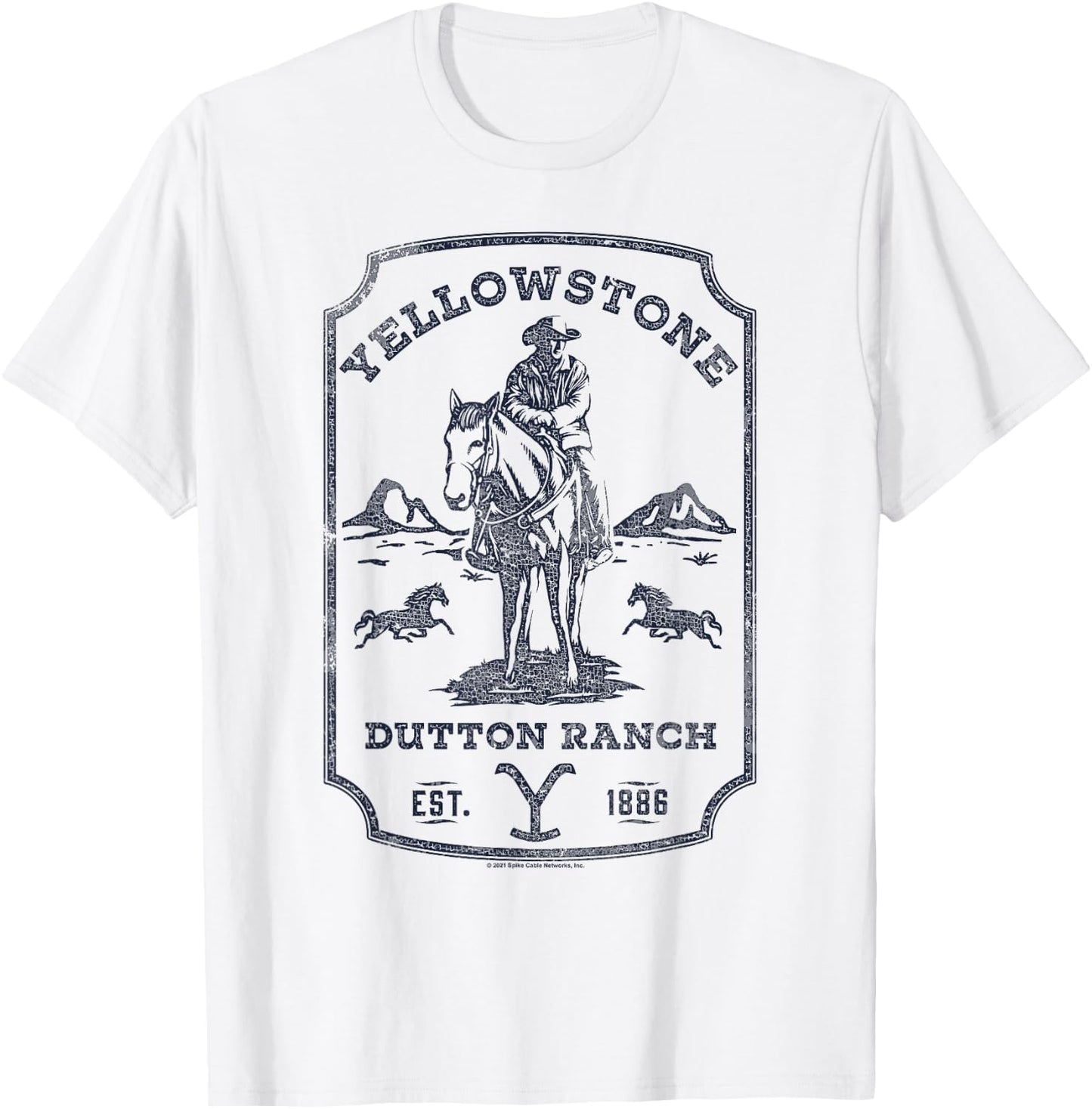 Yellowstone Dutton Ranch Blue Cowboy Western Logo Small T-Shirt - T-Shirt | White