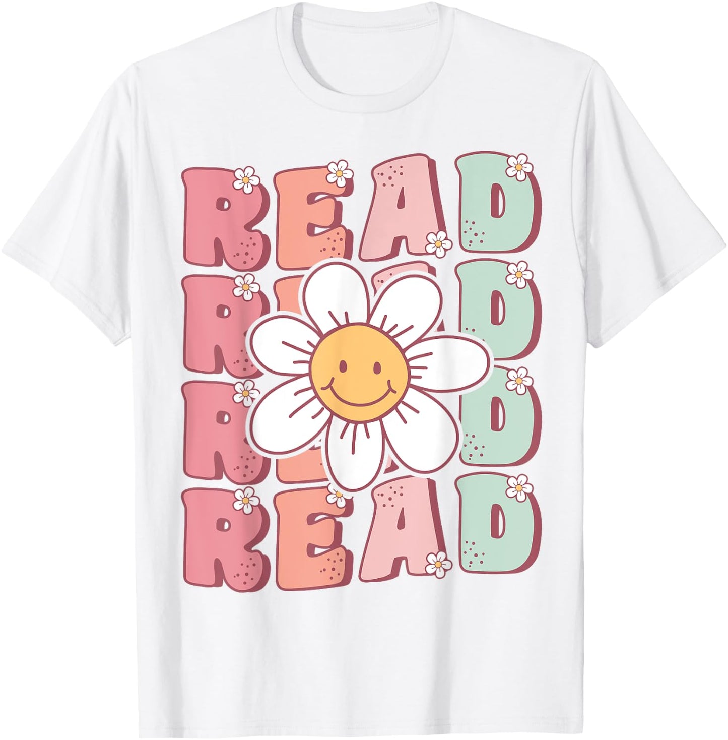 Groovy Book Reader Retro Cute Daisy Flower Book Lover T-Shirt - T-Shirt | White