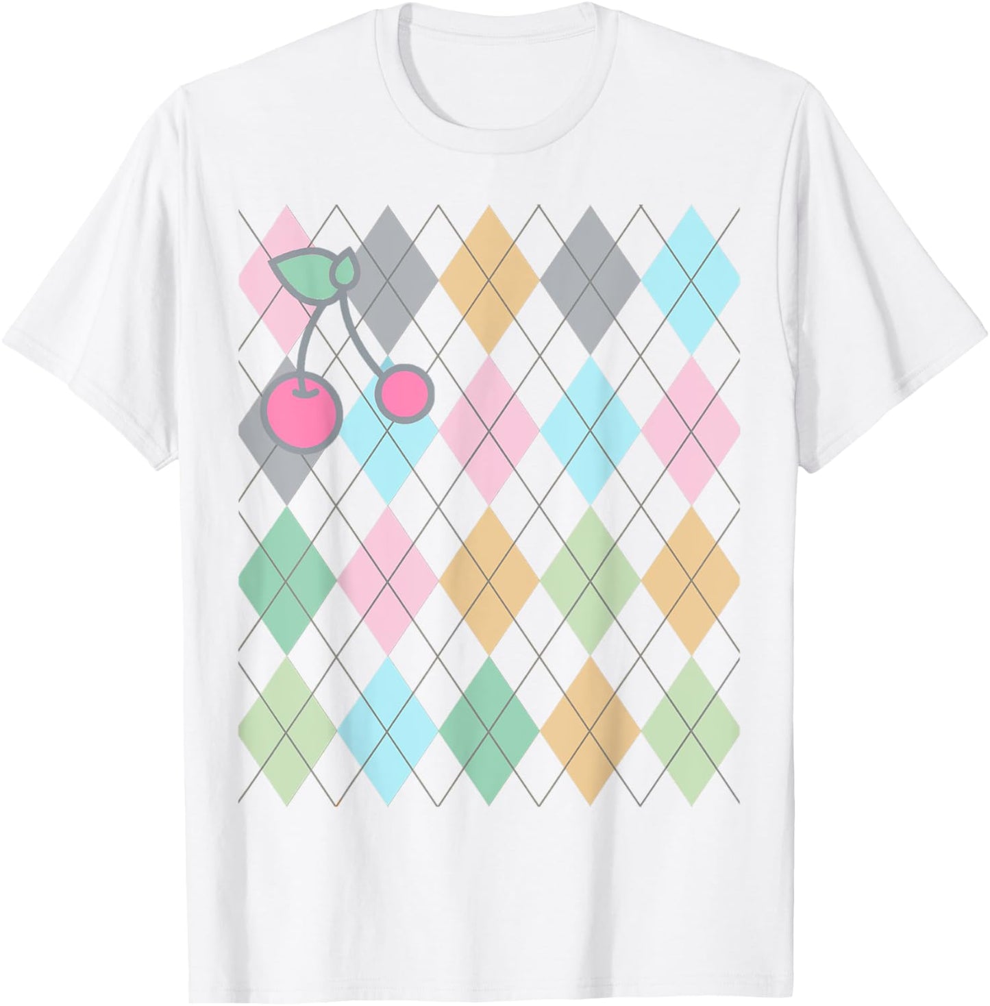 Soft Girl, Preppy Art, Preppy Aesthetic, Argyle, cherries T-Shirt - T-Shirt | White