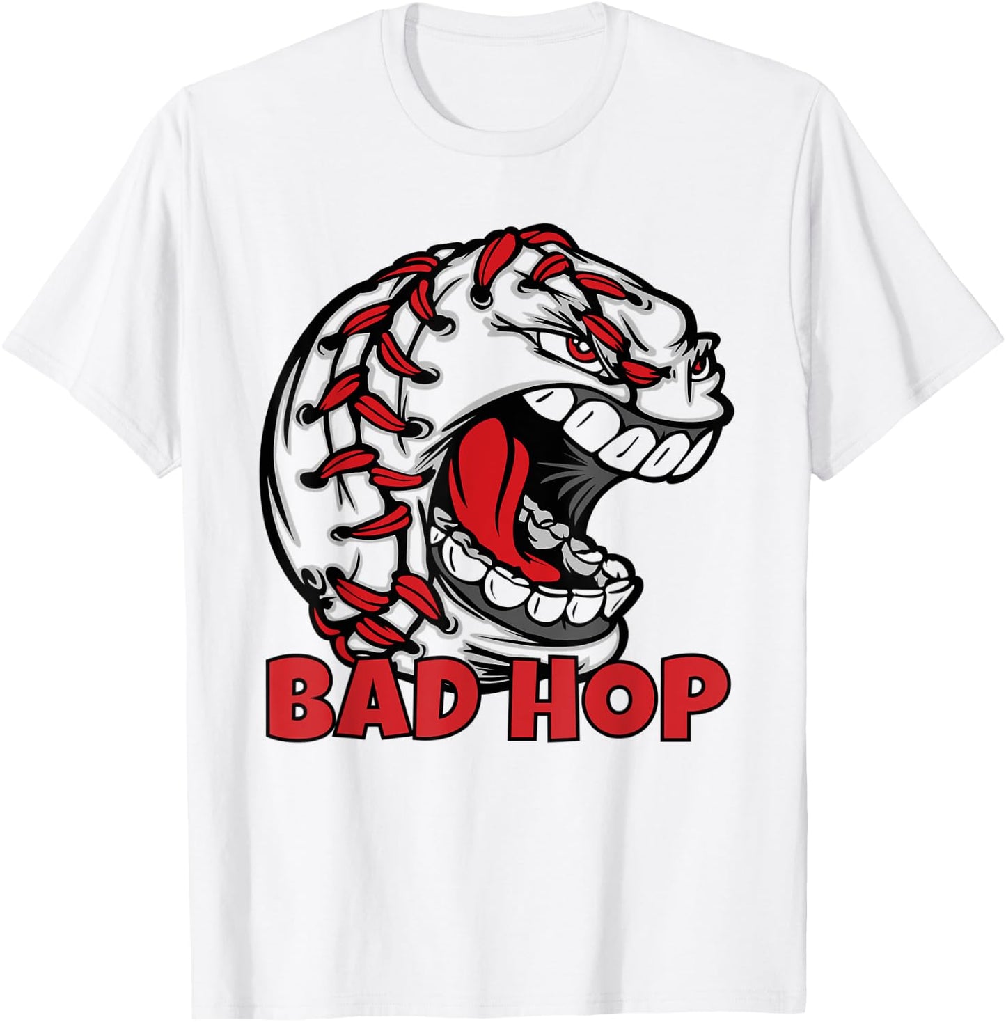 Bad Hop Graphic Baseball with Quotes Slang Baseball Seams T-Shirt - T-Shirt | White