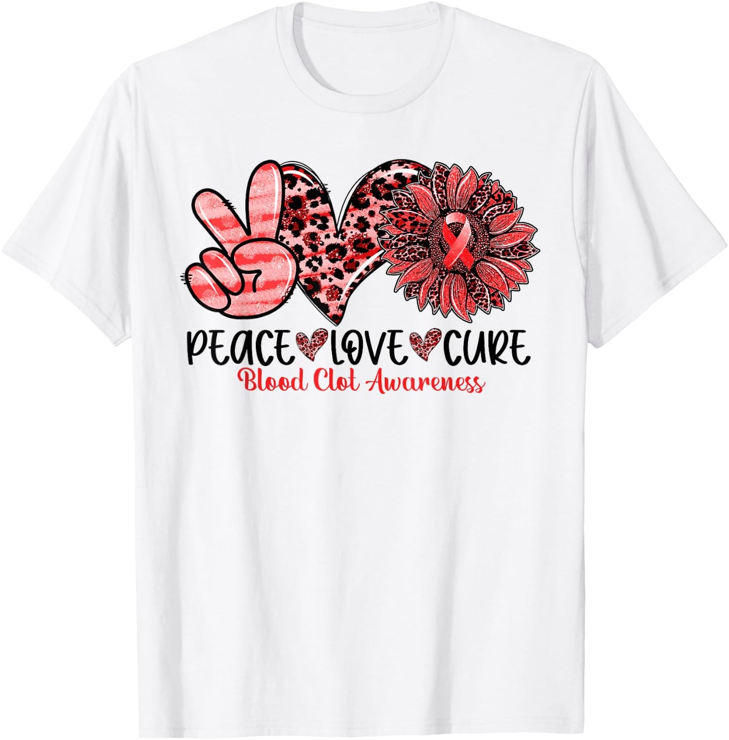 Peace Love Cure Sunflower Red Ribbon Blood Clot Awareness T-Shirt - T-Shirt | White