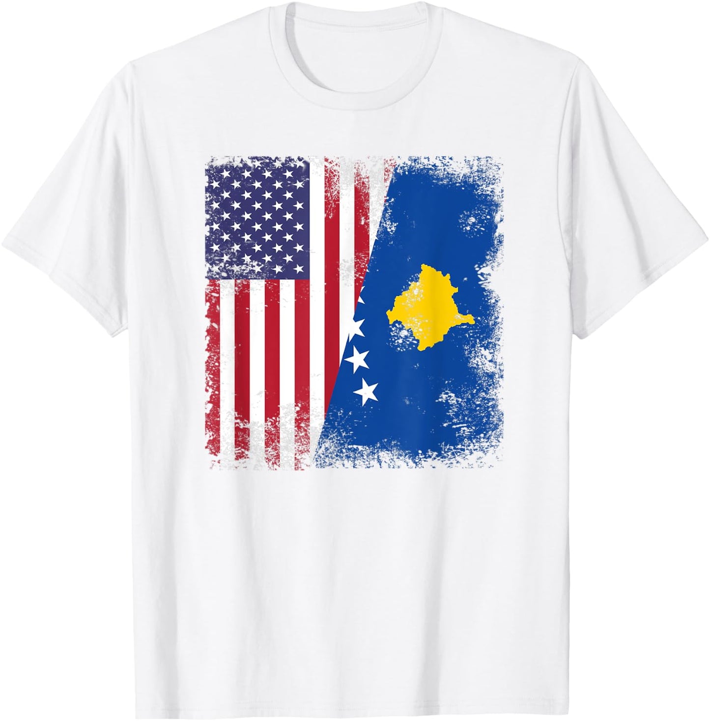 Half Kosovar Flag | Vintage Kosovo USA Gift T-Shirt - T-Shirt | White