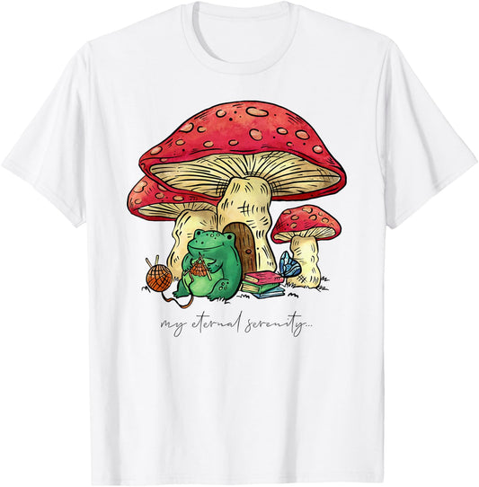 Cottagecore Aesthetic Mushroom Frog Goblincore Vintage T-Shirt - T-Shirt | White