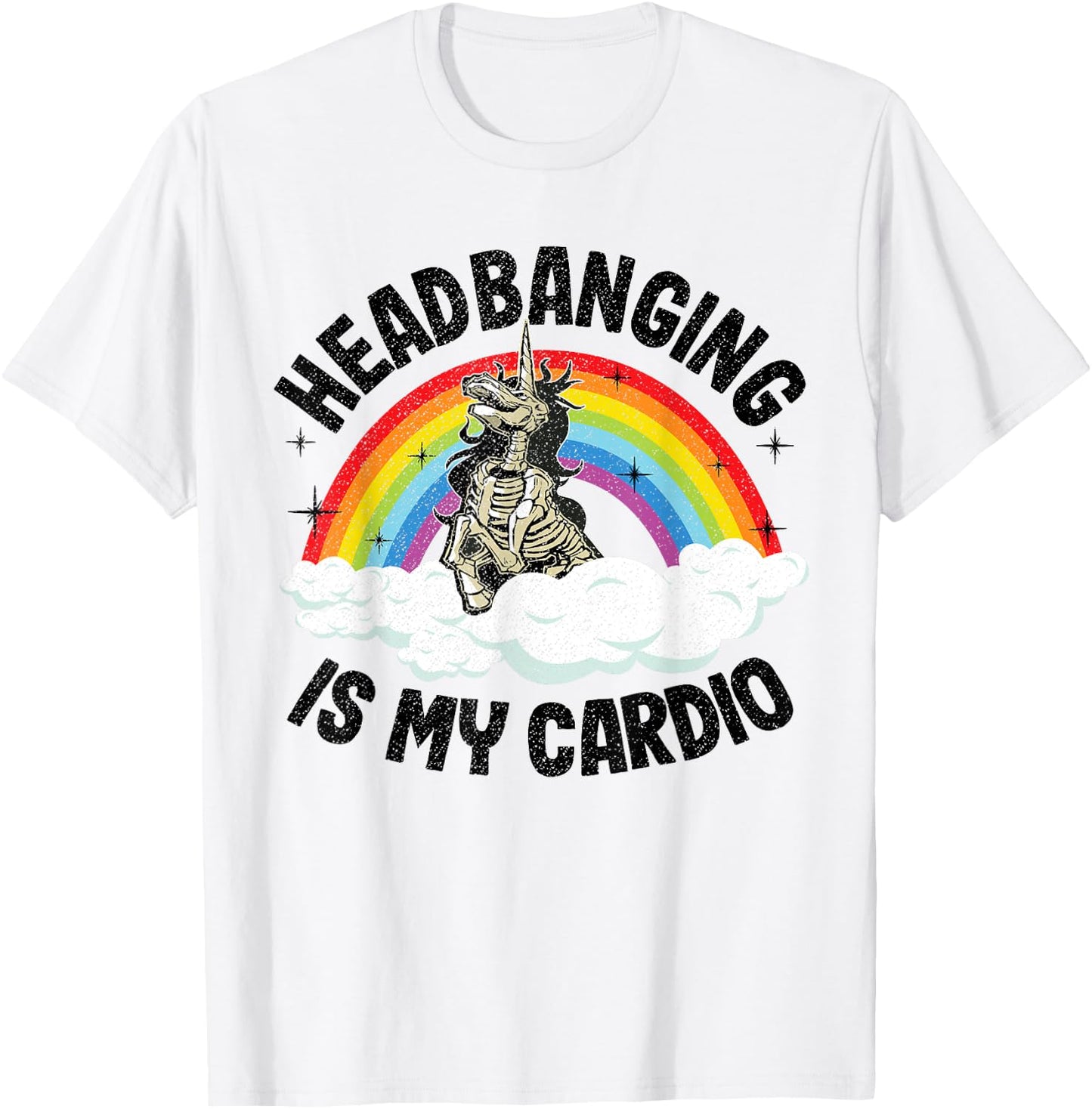 Headbanging Is My Cardio Unicorn Rainbow Funny Death Metal T-Shirt - T-Shirt | White