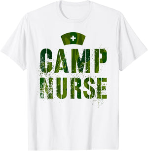 Funny CAMP NURSE Camo Health Care Medical Crew Wellness RN T-Shirt - T-Shirt | White
