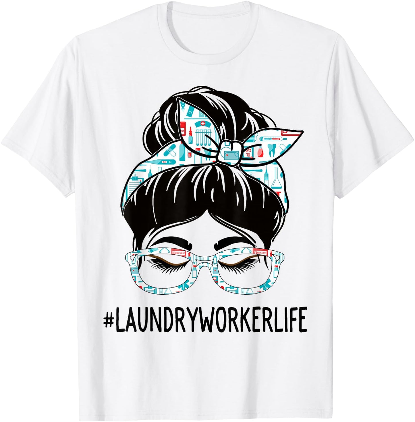 Laundry Worker Week Appreciation Women Messy Bun For Work T-Shirt - T-Shirt | White