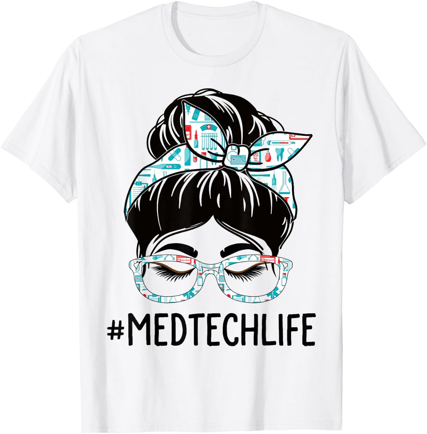 Med Tech Week Appreciation Day Women Messy Bun For Work T-Shirt - T-Shirt | White