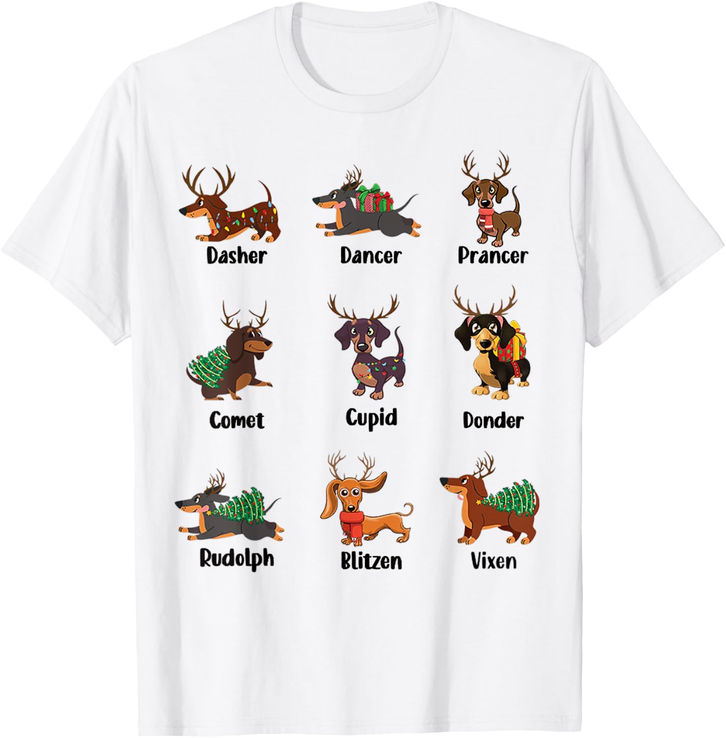 Funny Dachshund Names For Christmas Dancer . Dasher T-Shirt - T-Shirt | White