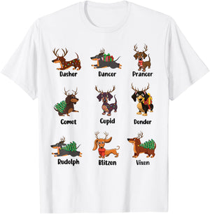 Funny Dachshund Names For Christmas Dancer . Dasher T-Shirt - T-Shirt | White